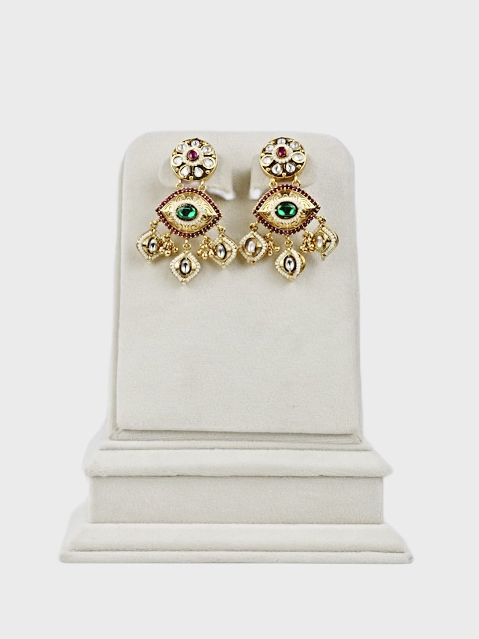 Aanura Gold-Plated Green Ruby Floral Drop Earrings