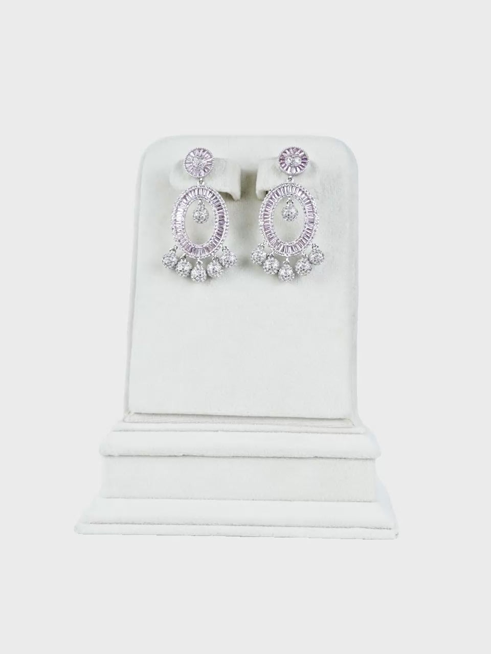 Aanura Pink Baguette Oval CZ Cluster Drop Earrings