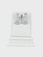 Aanura Pink Baguette Oval CZ Cluster Drop Earrings