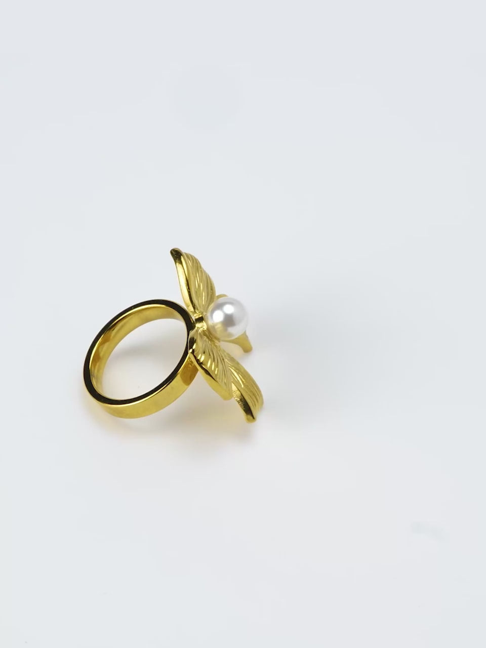 18K Gold-Plated Blossom Bow Ring with Pearl – Anti-Tarnish & Waterproof