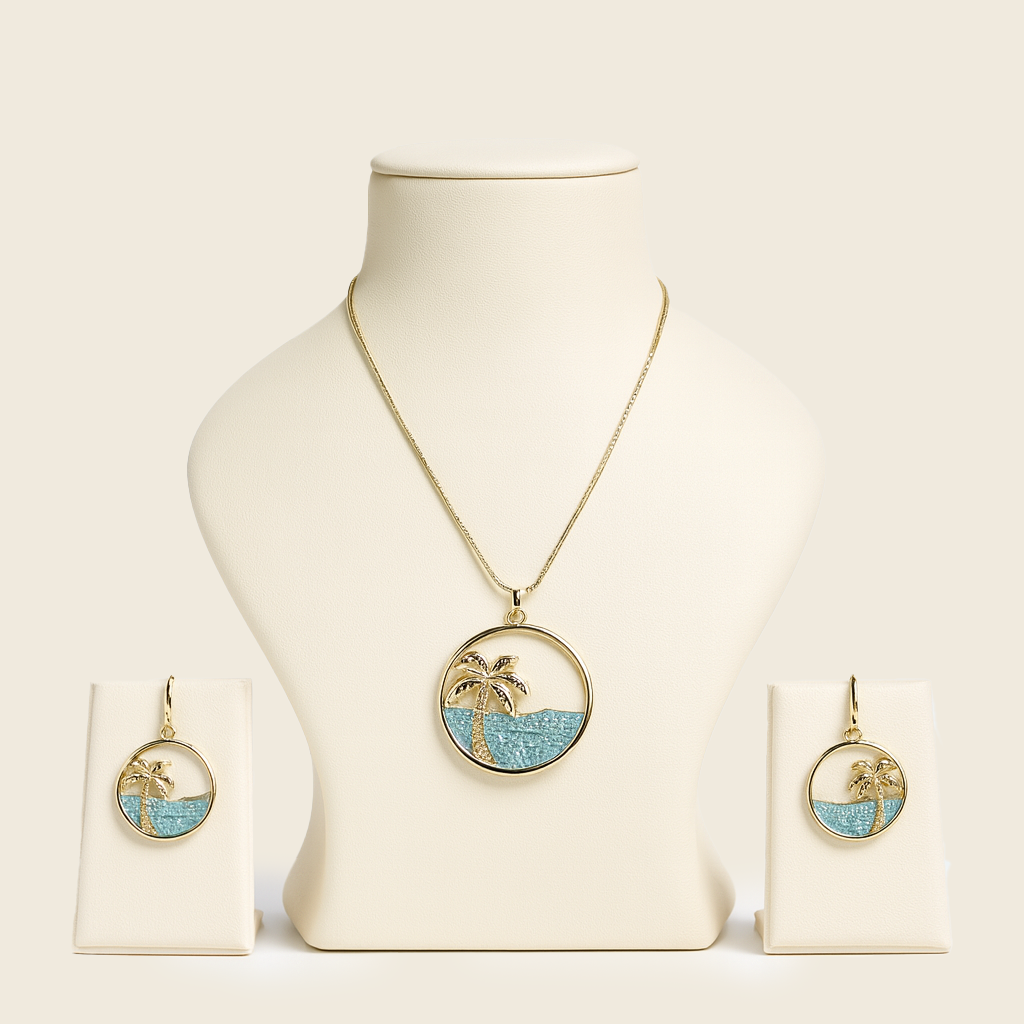 Aanura Palm Tree Ocean Necklace & Earrings Set